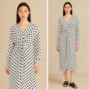 NEW Maje Ristal Polka Dot Midi Dress Coastal Preppy Garden Party French Parisian